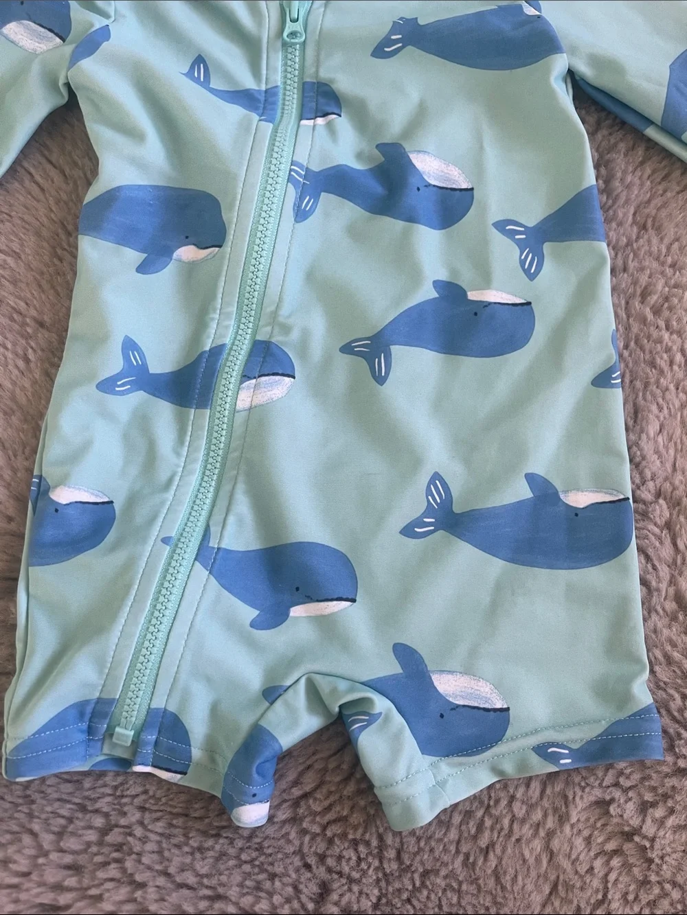 🌈 Carter’s Baby Whale Print Rash Guard One-Piece - Mint & Blue Sz 9M